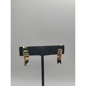 Vintage Gold Tone Ribbon Clip On Earrings Statement Jewelry